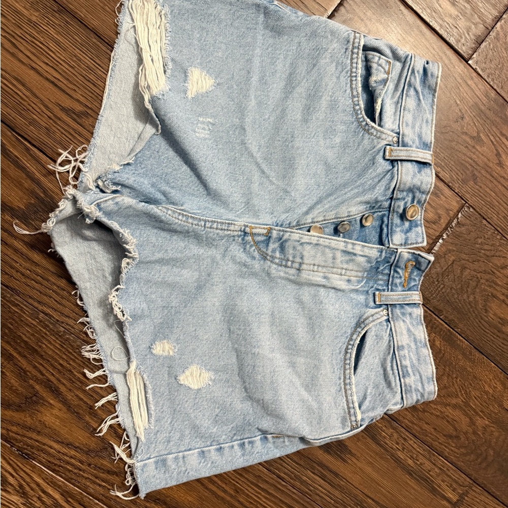 ZARA Distressed Light Blue Denim Shorts